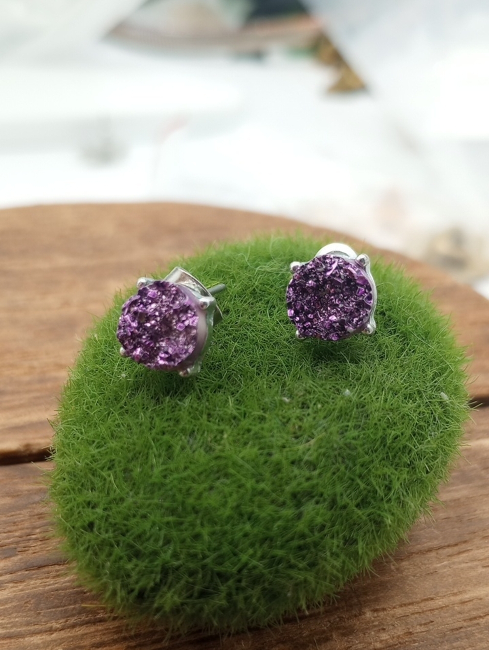 Purple Druzy Stud Earrings - Women Jewelry E403